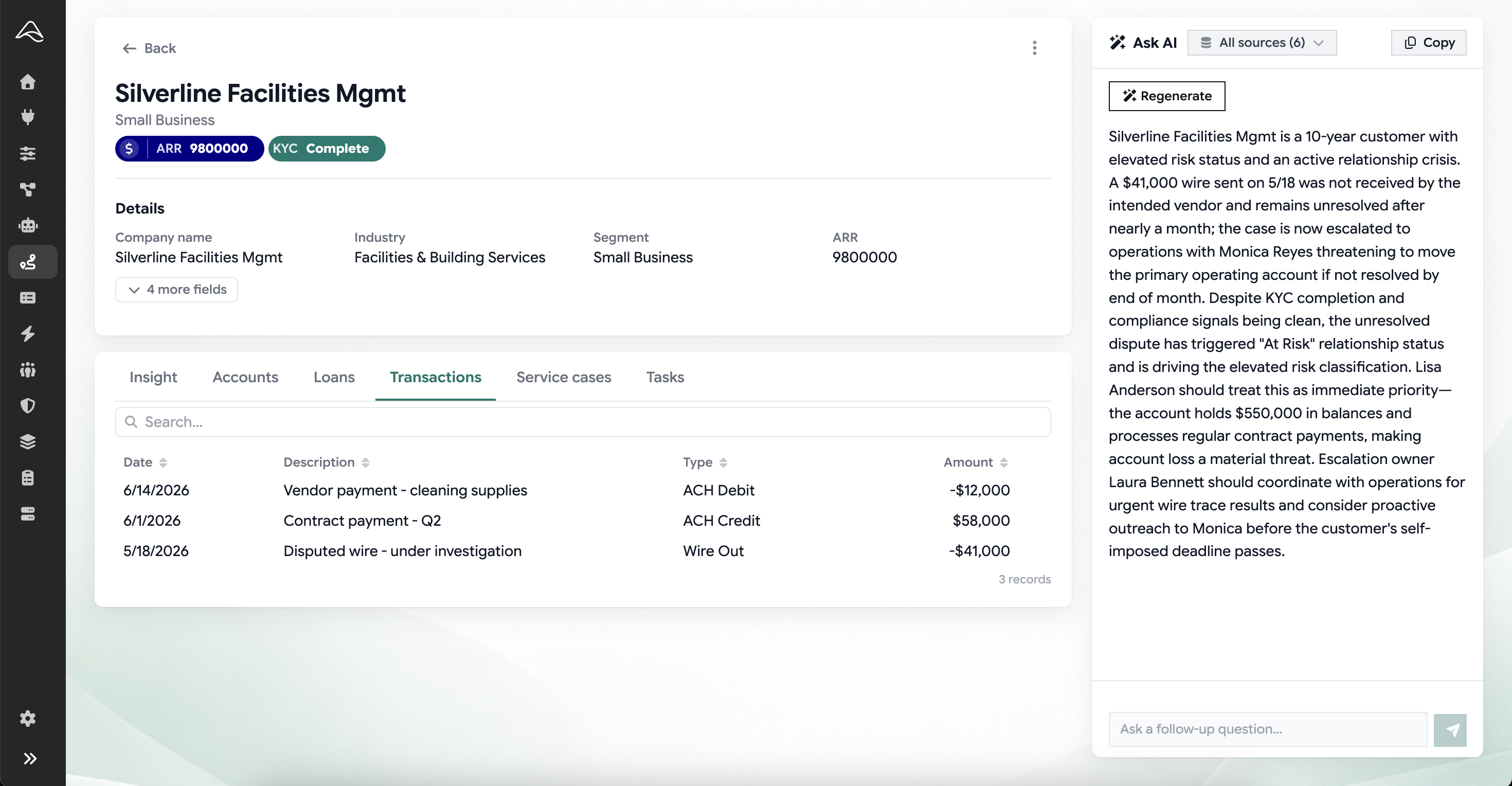 ascentX workspace for executing a cross-system customer process with AI context